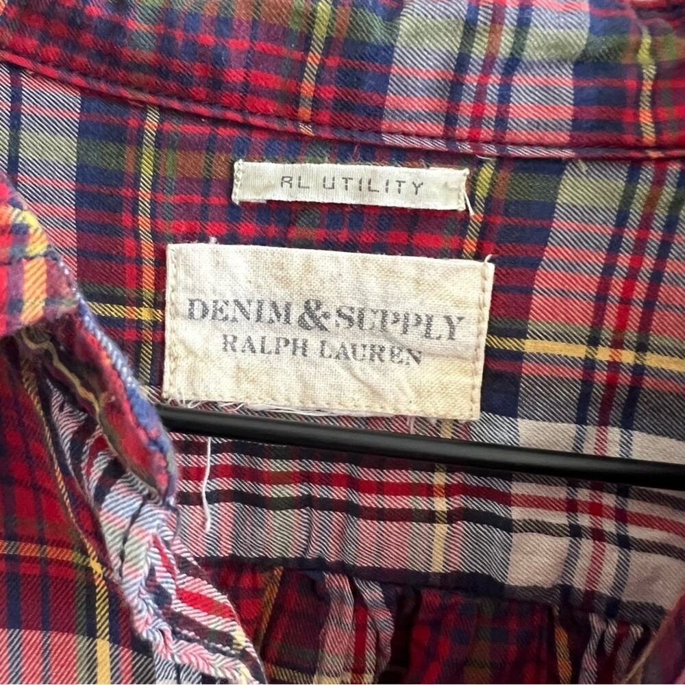 Ralph Lauren Utility Denim & Supply Lightweight Plaid Button Front Shirt Large - Picture 3 of 6